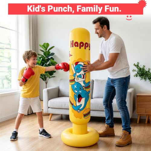 Image of Kid Punching Bag, Inflatable Punching Bag for Kids Age 3-14, Freestanding Boxing Bag for Boys & Girls, Kids Boxing Set for Martial Arts, Karate, Taekwondo