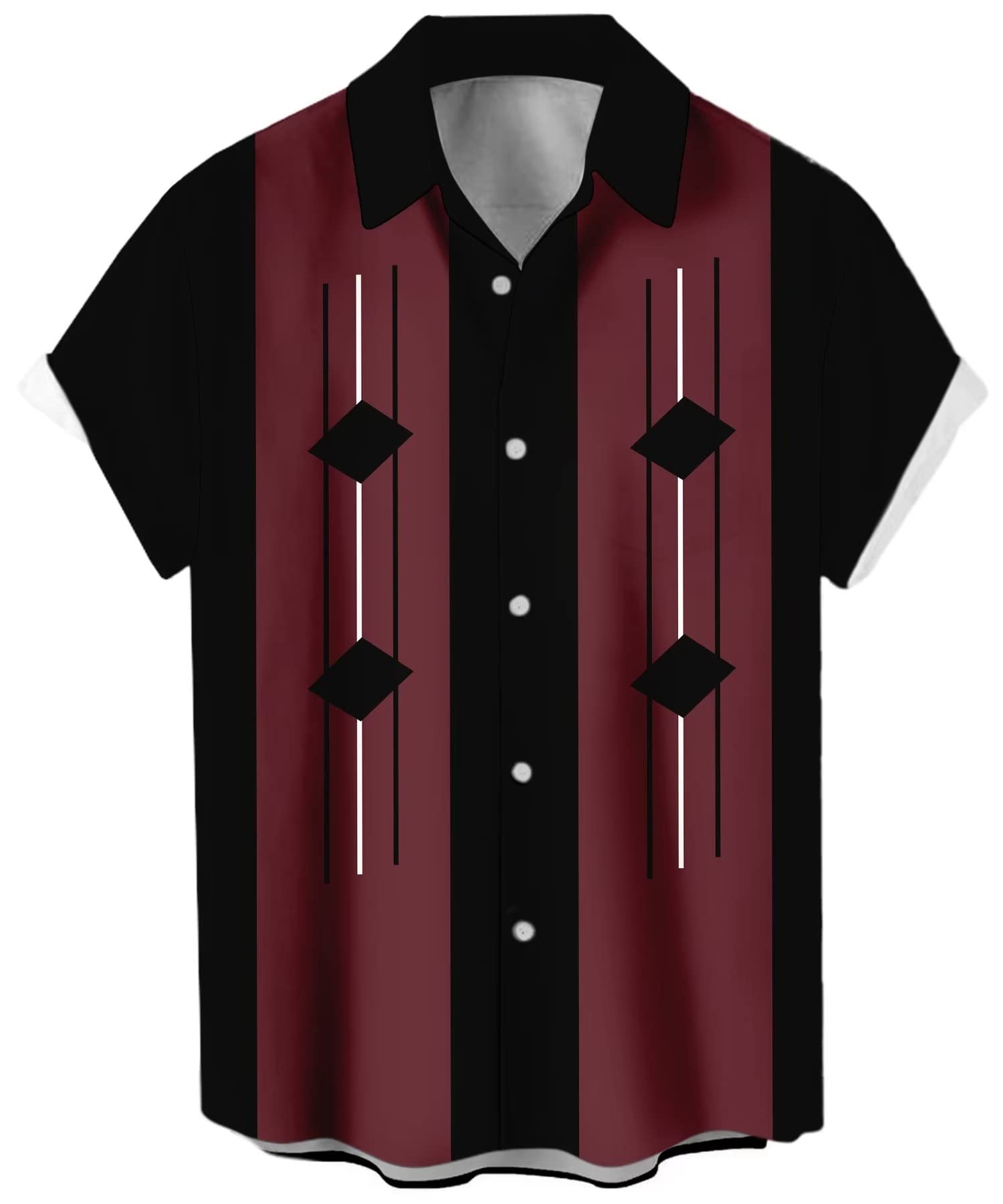 Lzzidou Men's Line Geometry Vintage Poker Bowling Shirt 1950S Retro Short Sleeve Button Down Hawaiian Shirts, Large
