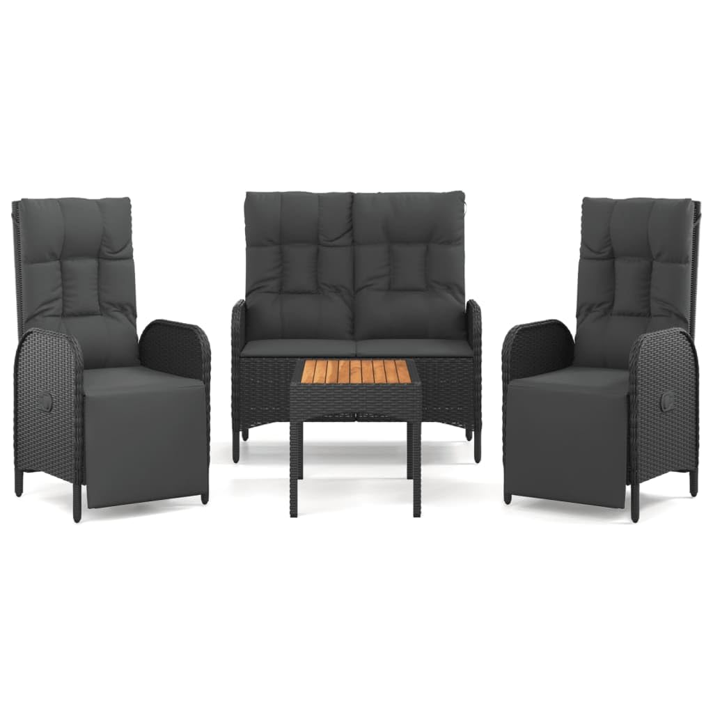 Terrassenmöbel Gartensofa Möbelsets Gartenlounge Set Loungemöbel 4-TLG. Garten-Essgruppe mit Kissen Schwarz Poly Rattan