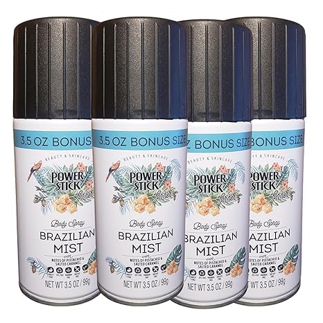 Power Stick Brazilian Mist Body Spray Notes of Pistachio & Salted Caramel 3.5 OZ (4 Pack)