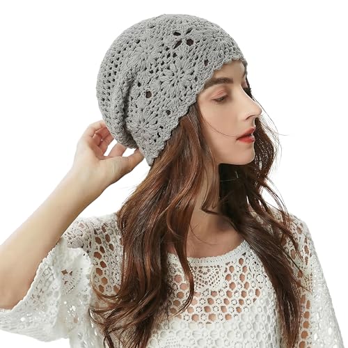 ZLYC Women Cotton Crochet Slouchy Beanie Hat Handmade Knit Cutout Summer Floral Skull...