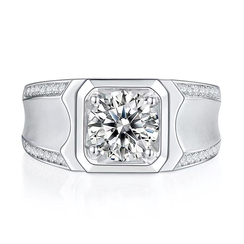 SISGEM2.2ct Moissanite Men Ring for Him, S925 Silver Engagement Ring with Pave Set, Platinum Plated Personalise Ring, for Men Boy Father Engagement Wedding Statement