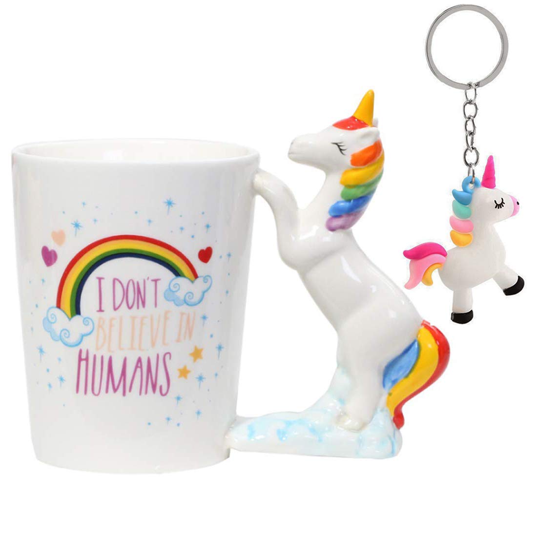 BonZeal 3D Ceramic Unicorn Mug with Unicorn Keychain Coffee Tea Mug 1 Piece 380 ml