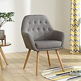 LSSBOUGHT Contemporary Stylish Button-Tufted Upholstered Accent Chair with Solid Wood Legs (Gray)