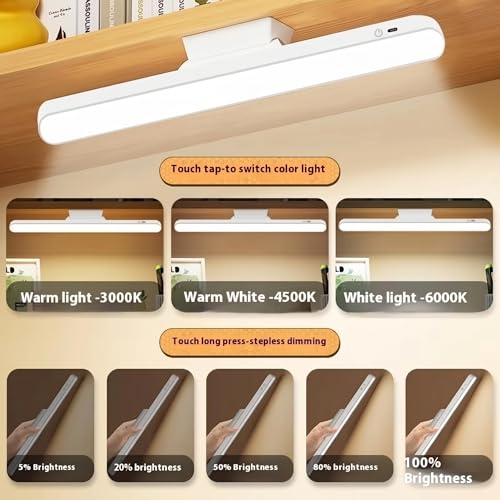 Image of Desk Light | USB Rechargeable Magnetic Cabinet Light | LED Under Cabinet Lamp with 3-Color Dimmable Modes, Adjustable Angle and Brightness for Cupboard, Closet, Makeup Mirror (1 Psc)