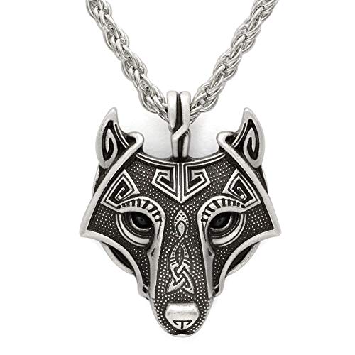 TURTLEDOVE Viking Wolf Head Necklace - Norse Fenrir Pendant of Nordic Scandinavian Amulet