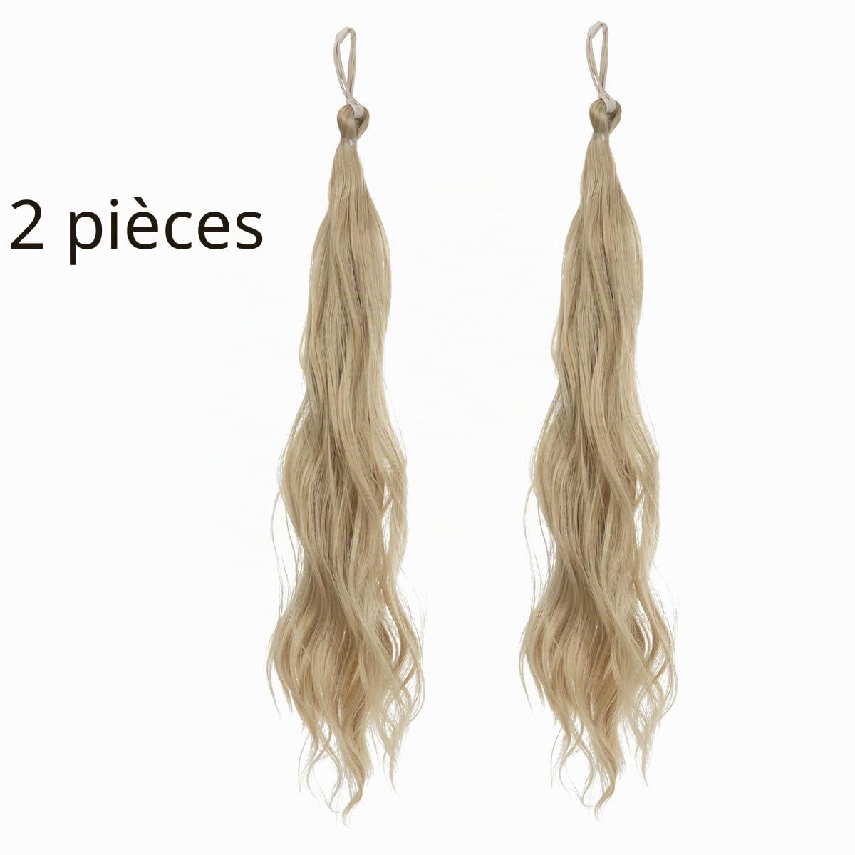 2-teilige geflochtene Perücke, postiche avec élastiques ondulés et bouclés, chignon synthétique et queue de cheval, extensions de cheveux, postiche épais pour femmes（Ash Blonde）