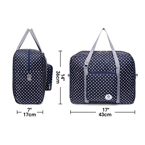 For Airlines Foldable Travel Duffel Bag Tote Carry on Luggage Sport Duffle Weekender Overnight for Women and Girls (Polka Dot-1109)