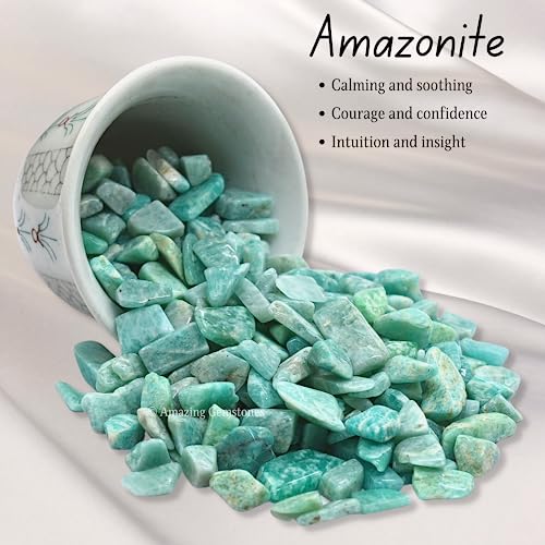Image of Amazing Gemstone Amazonite 1 lb Bulk AAA+ Gemstone Tumbled Chips Mini Crystal Beads, Undrilled No Holes Wiccan Healing Stones for Home Garden Decor Vases Plants Succulents Cactus Jewelry&Art Project