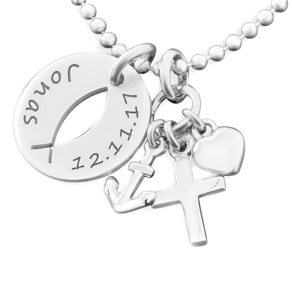 Namenskette 925 Silber mit Gravur Taufkette Taufe Silberschmuck Taufschmuck Glaube Liebe Hoffnung Kette Ichtys Baby Heilige Taufe Kinderschmuck | HANDMADE IN GERMANY