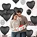 Foil Heart Balloons - 10 Black Heart Shaped Balloons, 18inch Metallic Foil for Valentines Day, Wedding, Birthday, Halloween Party