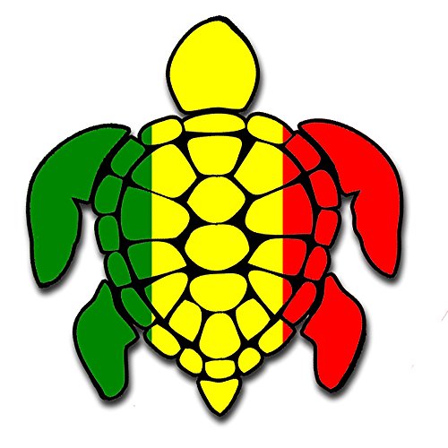 Sea Turtle Rasta Irie Reggae Design Red Yellow Green Hawaii Turtle Sticker Decal for Car LARGE 8" Sticker (Made in the U.S.A.)