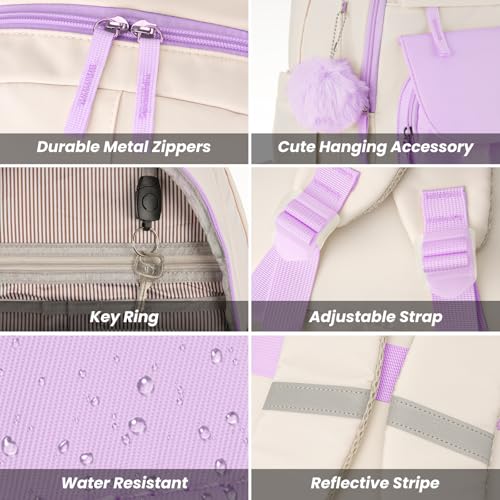 Image of WINDARS School Backpack for Teen Girls, Cute College Backpacks for Women Students Aesthetic Bookbag Large 15.6 Inch Laptop Bag Middle School Travel Back Pack (Purple Beige)