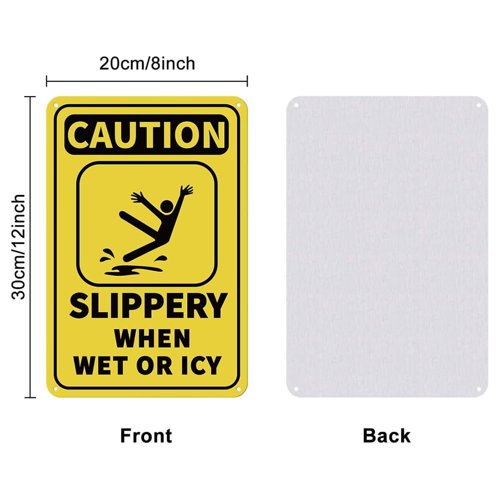 GLOBLELAND 2Pcs Caution Slippery When Wet or Icy Metal Sign 8x12inch 35 Mil Aluminum Warning Sign for Outdoor Areas Driveways Walkways Parking Lots Staircases UV Protected and Waterproof - Image 2