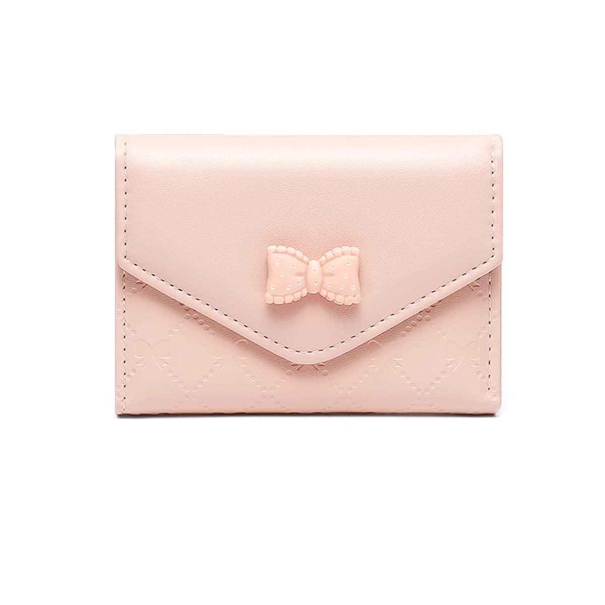 Womens Girls Wallet Cute Bowknot Trifold Wallet Leather Purse Small Slim Short Wallet Cash Card Holder Bag