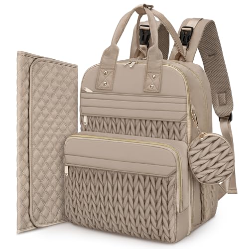 CandyHome Diaper Bag Backpack, Waterproof Stylish Baby Bag with Changing Pad, Large Capacity Travel Essentials Baby Diaper Bag with USB Port, Stroller Straps & Pacifier Case (Khaki)