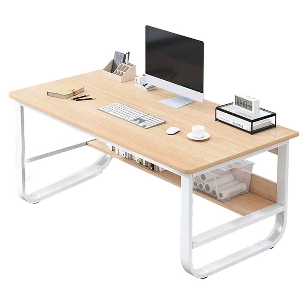 JOMRTS Computer Desk Modern and Simple Computer Desk,Laptop Workbench with Storage Shelf,Solid Metal Frame Study Writing Desk (100x60x73cm)