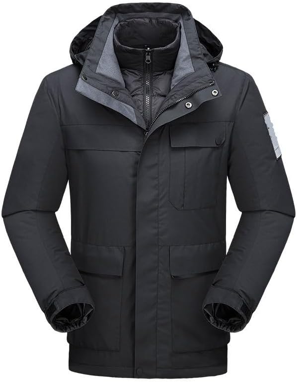 Mens Winter 3 in 1 Waterproof Thick Hooded Down Coat Two Piece Removable Liner Outdoor Puffer Jacket