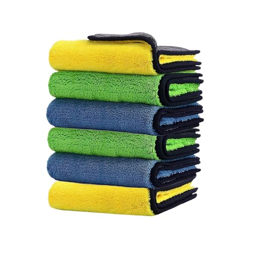 Image of Auto Hub Heavy Microfiber Cloth for Car Cleaning and Detailing, Double Sided, Extra Thick Plush Microfiber Towel Lint-Free, 800 GSM (Size 40cm x 40cm) /Pack of 6, Color: Mix