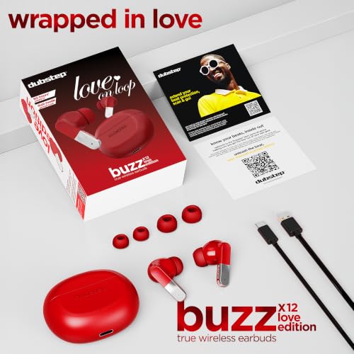 Image of Dubstep Buzz X12 TWS Earbuds, 60Hr Playtime, Bluetooth 6.0, ENC Noise Cancellation, 13mm Drivers, Game & Music Dual Mode, 40ms Low Latency, Touch Control, Quick Charge (Red)