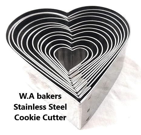 Image of W.A Bakers Heart Shape Stainless Steel Cookies Cutter 2 Inchi Height Set of 12 Pcs (Heart Shape)