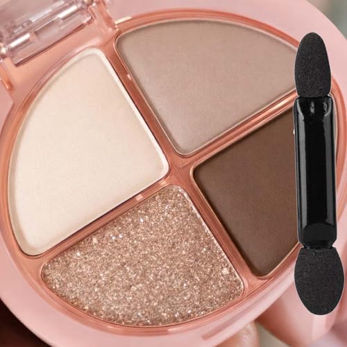 4-Color Neutral Matte & Glitter Eyeshadow Palette – Smooth Blendable Long-Lasting Soft Brown Shades with Brightening Shimmer – Ideal for Natural to Smokey Eye Makeup Looks