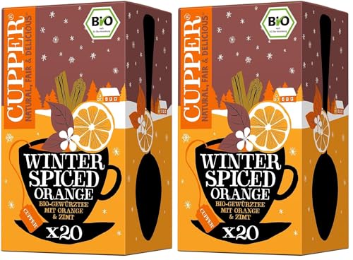 CUPPER - 20 Bolsitas de Infusiones Ecológicas de Naranja y Canela - Sin Azúcar Añadido - Apto para Veganos - Propiedades Digestivas y Antioxidante (Paquete de 2)