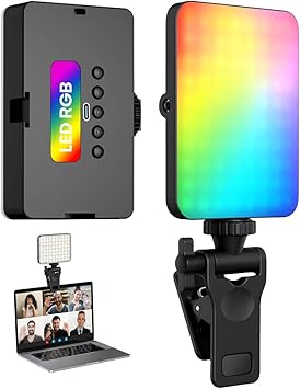 Luz de Preenchimento LED RGB Portátil com Clip para Notebook e Celular | Ring Light Compacta para Selfie, Vídeos e Lives