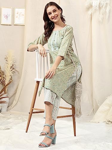 Image of MIRCHI FASHION Pure Cotton Straight Kurta Set for Women with Pant | Printed Kurta Pant Set | Ethnic Office Wear Kurta Set with Trouser
