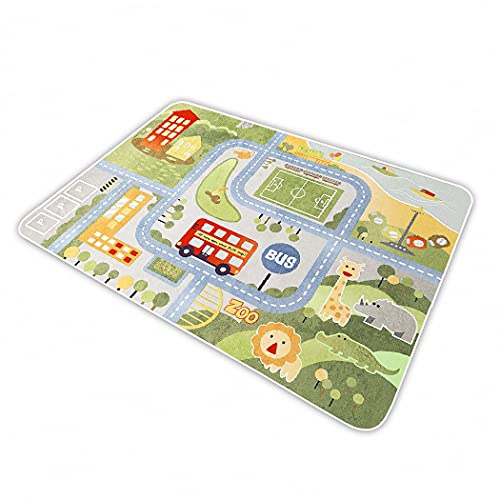 Image of Kid Rug Carpet Playmat for Toy Cars and Train,Play Area Rug with Rubber Backing,Fun Throw Rug,Ideal Gift for Children Baby Bedroom Play Room(80x120cm /32x47in) Y4