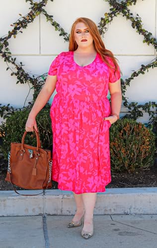 Image of RITERA Plus Size Dresses for Curvy Women Summer Spring Womens Dress V Neck Short Sleeve Casual Dress with Pockets XL-5XL