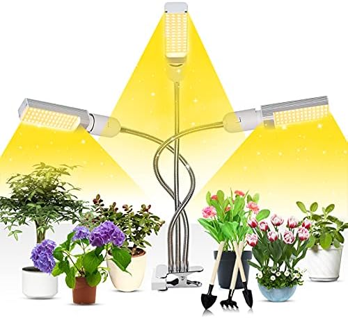 Soudntns Plant Grow Light Full Spectrum, 3 Head LED Plant Light ,3H / 6H / 12H Timer, 3 Switch Modes, Adjustable Gooseneck & Desk Clip On Plant Lamp Spectrum Planting Houseplants Brightness Function