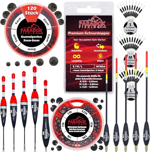 Paradox Fishing Posen Komplett Set - Starterset mit Knicklichtposen & Waggler – Inkl. Schrotblei, Silikonstopper & Gummiperlen – Allround-Angelset für See & Fluss