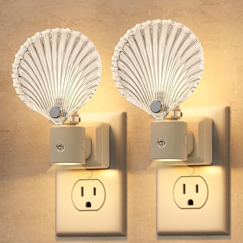 Image of DORESshop LED Night Light[2 Pack], Glass Shell Night Lights Plug into Wall | 3 Level Brightness Adjustable Plug in NightLight with 360 Rotatable, Dusk to Dawn Sensor Nightlights for Bedroom, 3000K