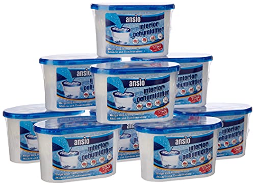 ANSIO Deshumidificador para interiores, removedor de condensación, absorbente de humedad,humedad, moho, humedad en el hogar, cocina, dormitorio, caravana, oficina, garaje, sótano 500 ml, paquete de 10