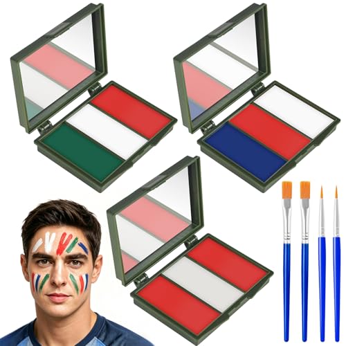 Green Blue White Red Face Painting Kit 3PCS Patriotic America Mexico Flag 3 Colors Painting with 4PCS Brushes Soccer Flag Eye Face Body Paint for Sports National Events Soccer Game Makeup Supplies