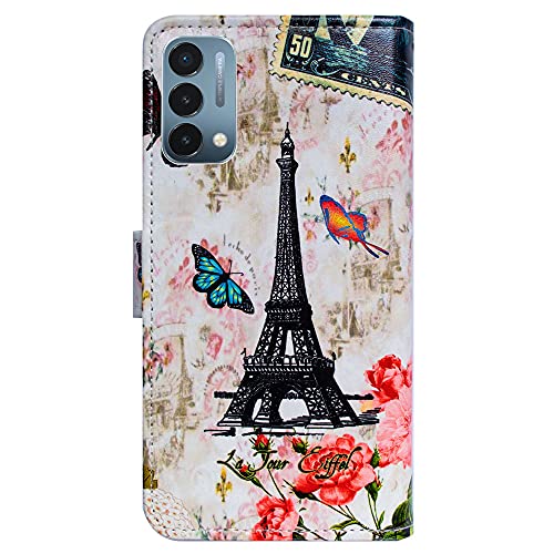 Image of Bcov Case for OnePlus Nord N200 5G, Paris Tower Butterfly Leather Flip Phone Case Wallet Cover with Card Slot Holder Kickstand for OnePlus Nord N200 5G