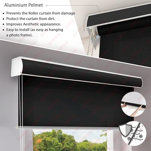 Image of HIPPO 180 GSM HDPE Outdoor Balcony Roller Blind, UV & Dust Protection Corded Roll Up and Down Light Filtering Blinds for Garden (Pearl-Black, 3FTX5FT)