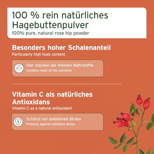 AniForte Hagebuttenpulver für Hunde & Katzen 500g – 100% Hagebutten, reich an Vitamin C, zur Unterstützung des Immunsystems