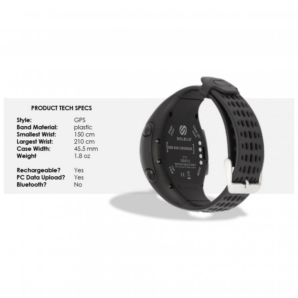 Soleus GPS Fly Product Tech Specs Diagram