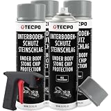TECPO 4x Unterbodenschutz überlackierbar hell, 500 ml + Pistolengriff
