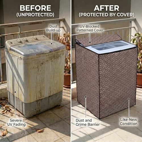 Image of DREAM CARE Waterproof & Dustproof Washing Machine Cover Top Load & Semi Automatic Suitable for 6 kg, 6.2 kg, 6.5 kg (80 x 86 x 51 cms)