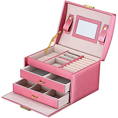 DCCN Jewelry Box Three-Layer Jewelry Organizer with Mirror Cover