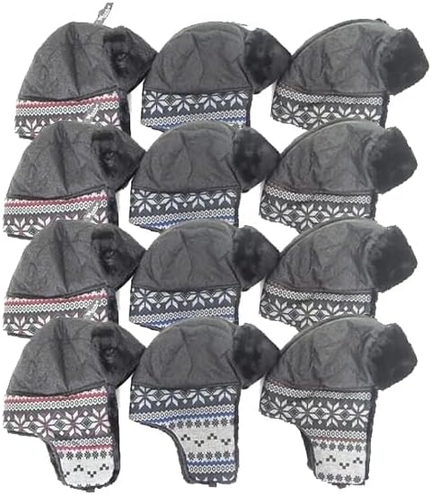 Classic Snowflake Faux Fur Trimmed Earflap Winter Trooper Hats 12 Pack Multicolor