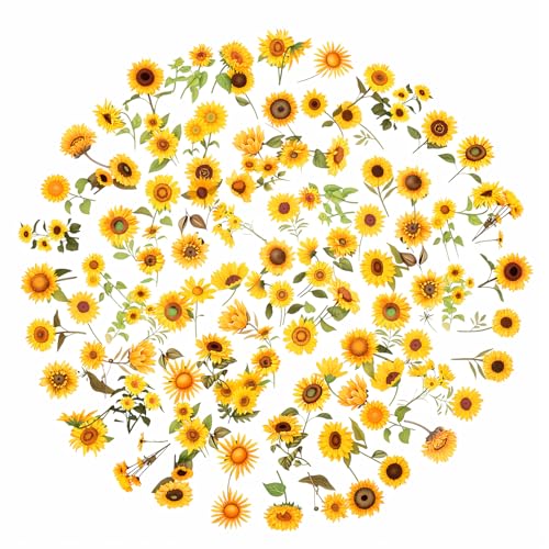 100 Pcs Sunflower Stickers Transparent Sunflower Decals Waterproof Aesthetic Sticker for Scrapbooking Refrigerator Water Bottles Laptop Luggage Skateboard