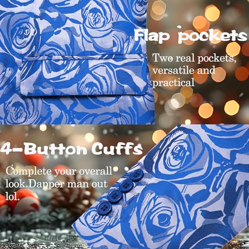 Image of Barry.Wang Mens Flowers Blazer Suit Jacket Floral Jacquard Notched Lapel Tuxedo Casual Sport Coat Disco Prom Wedding Party
