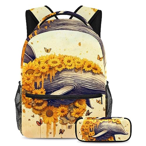 Sac à dos baleine et tournesol ergonomique anti-mal de dos avec trousse