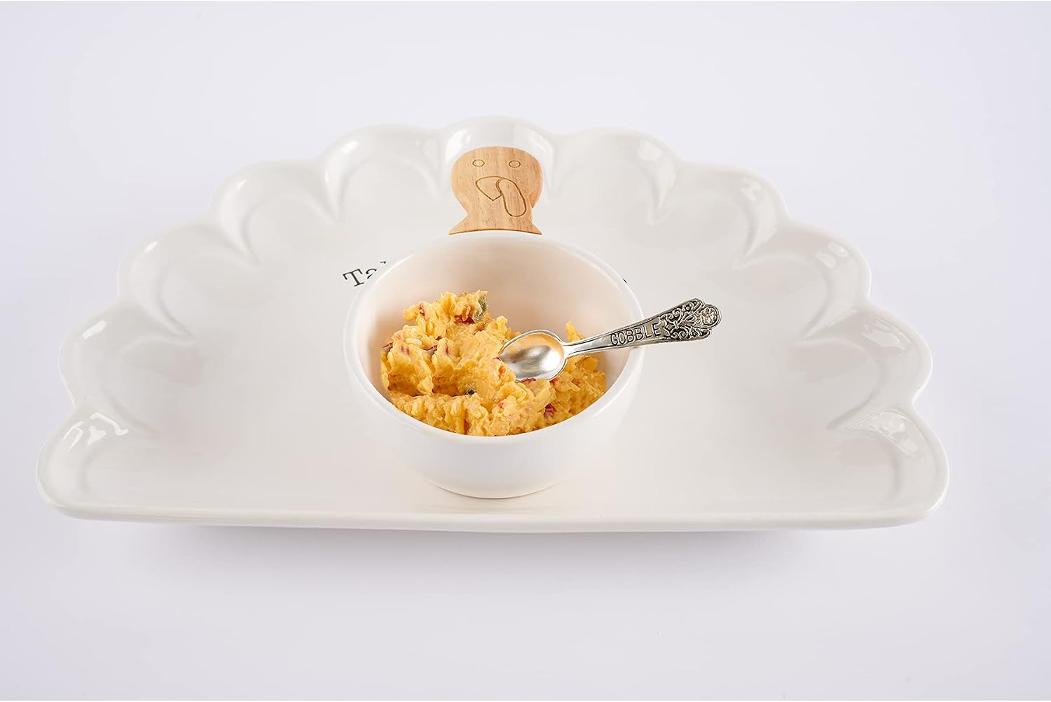 Mud Pie Circa Thanksgiving Turkey Chip & Dip Appetizer Platter, White, 9.5" x 13.5"