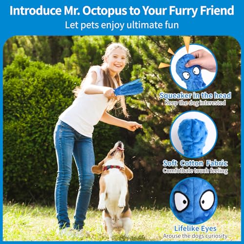 Juguete de pulpo de peluche para perro con chirriador miniatura 3