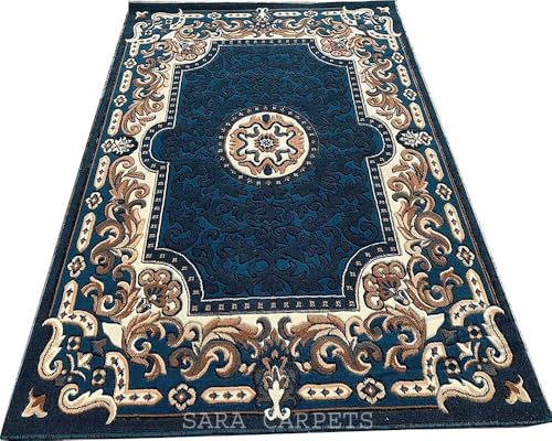 Image of Soft Thick Geometric Acrylic Washable Anti Skid Carpet. for Living Room Bedroom. Hall Size 7 x 10 feet (150X210 Cm) Blue D9